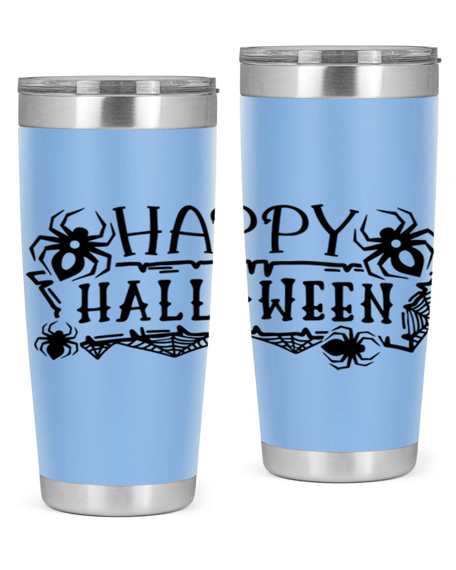 Happy Halloween 62# Tumbler in 20oz and 30oz sizes, featuring a spooky design, double wall vacuum stainless steel, and a drink-thru lid.