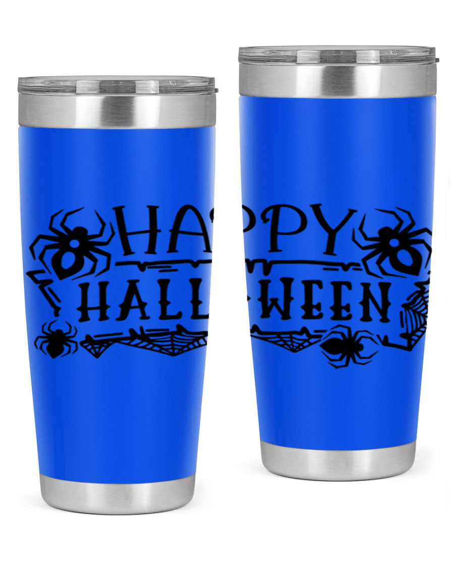 Happy Halloween 62# Tumbler in 20oz and 30oz sizes, featuring a spooky design, double wall vacuum stainless steel, and a drink-thru lid.