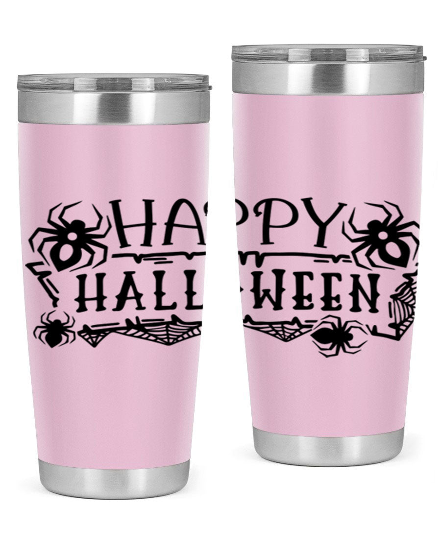 Happy Halloween 62# Tumbler in 20oz and 30oz sizes, featuring a spooky design, double wall vacuum stainless steel, and a drink-thru lid.