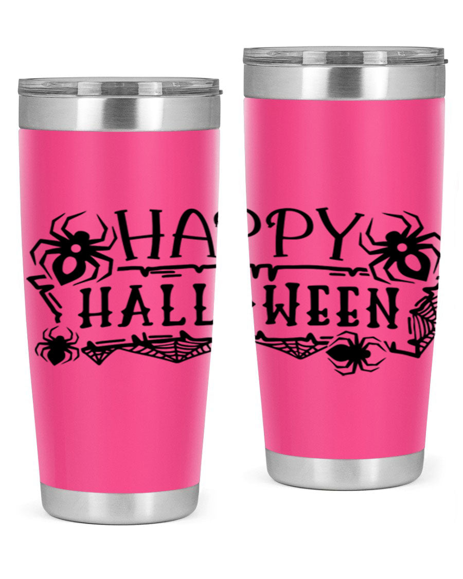 Happy Halloween 62# Tumbler in 20oz and 30oz sizes, featuring a spooky design, double wall vacuum stainless steel, and a drink-thru lid.