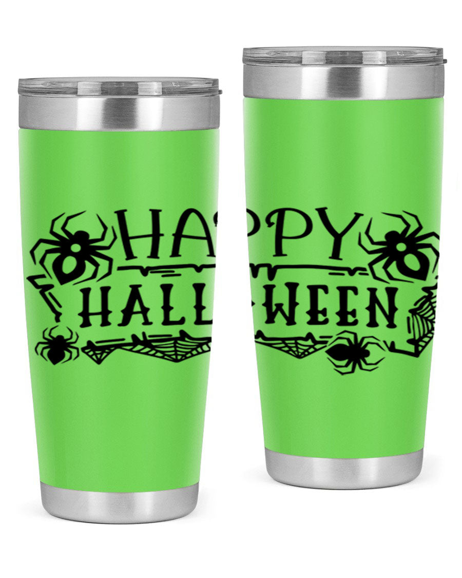 Happy Halloween 62# Tumbler in 20oz and 30oz sizes, featuring a spooky design, double wall vacuum stainless steel, and a drink-thru lid.