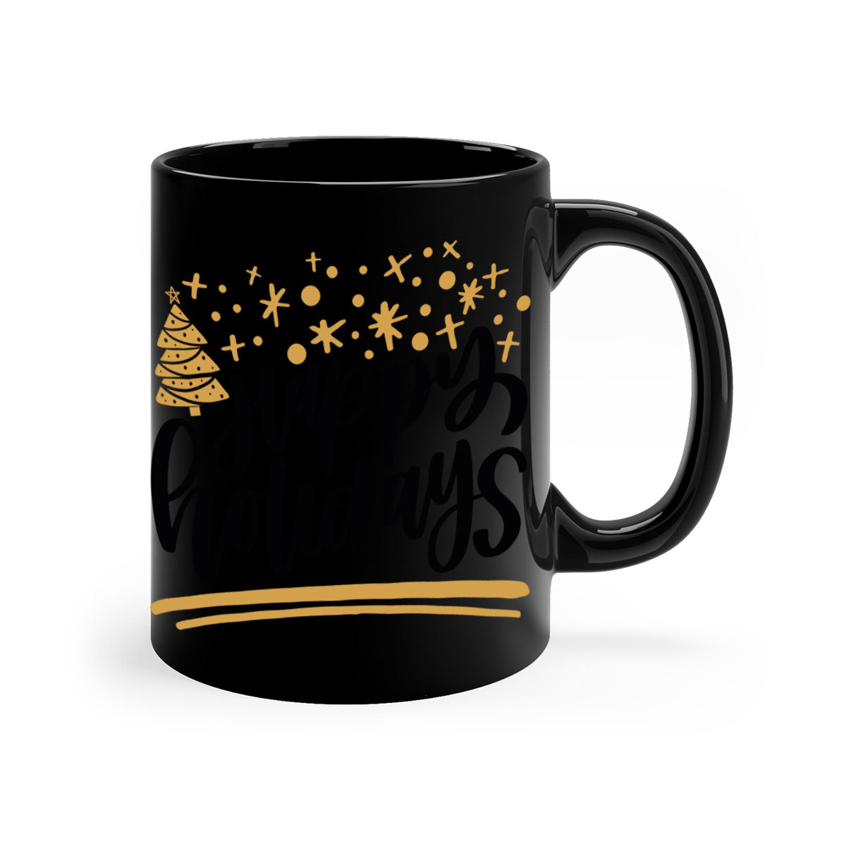 Happy Holidays Gold Mug with a glossy finish, featuring a colored handle and interior, available in multiple colors.