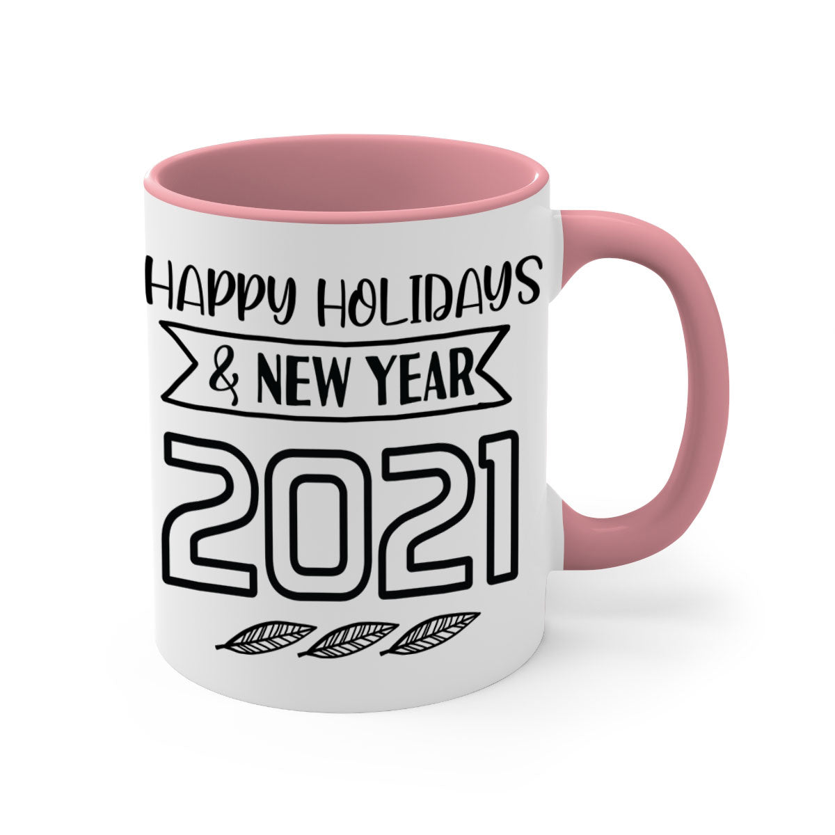 Happy Holidays New Year Mug with colorful handle and glossy finish, perfect for coffee or tea.
