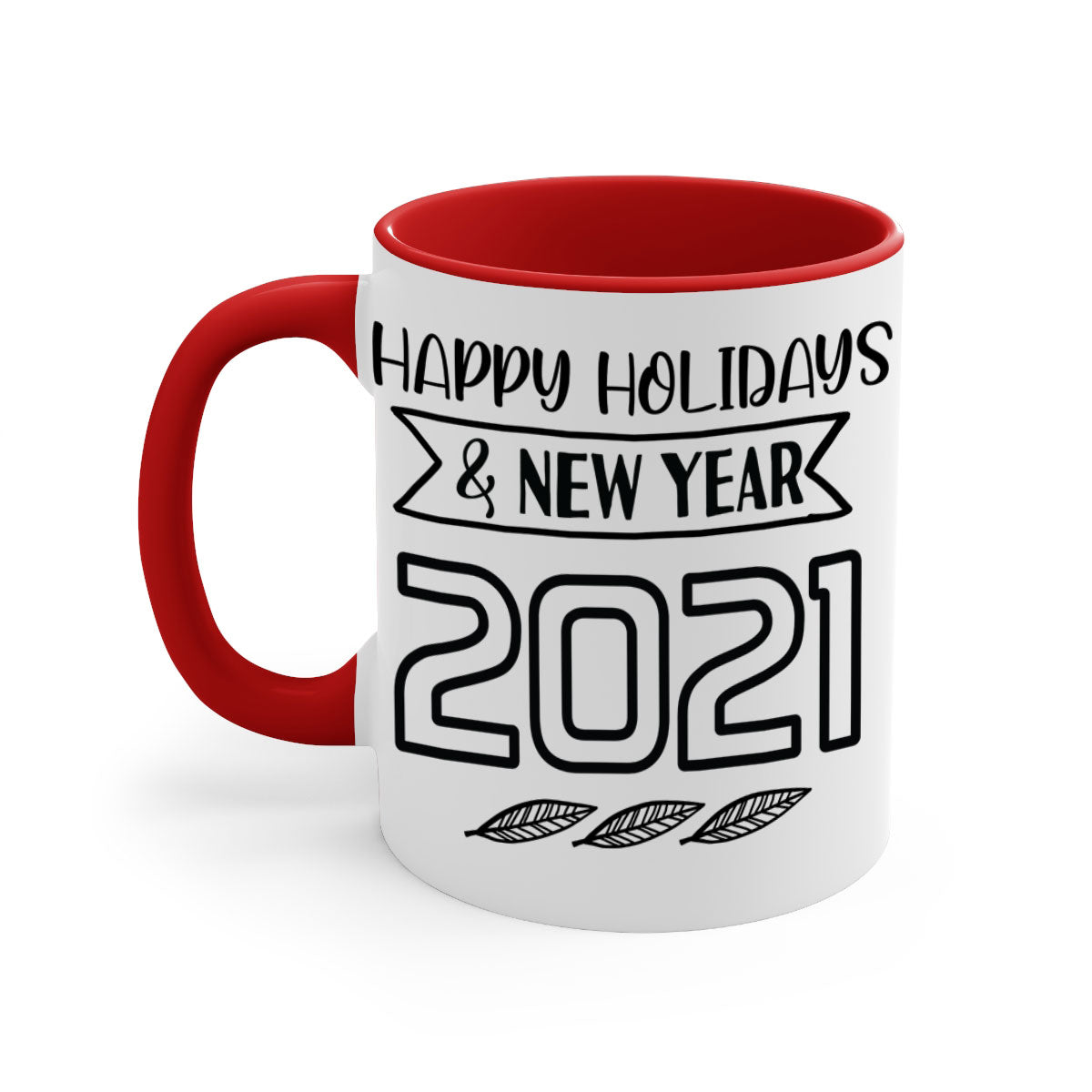 Happy Holidays New Year Mug with colorful handle and glossy finish, perfect for coffee or tea.