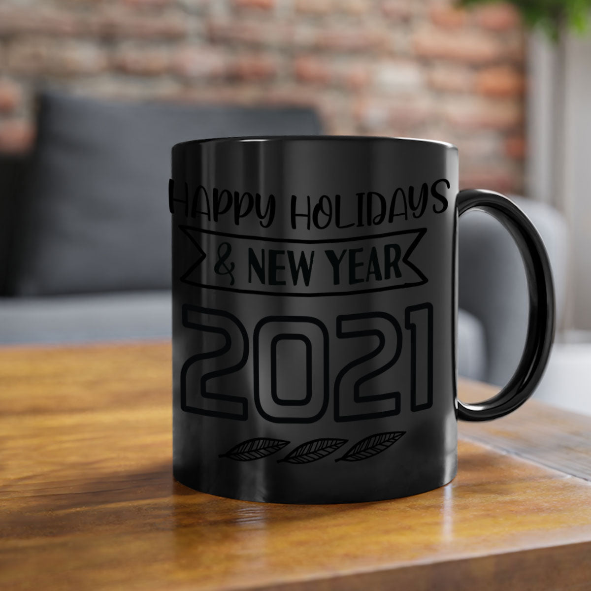 Happy Holidays New Year Mug with colorful handle and glossy finish, perfect for coffee or tea.