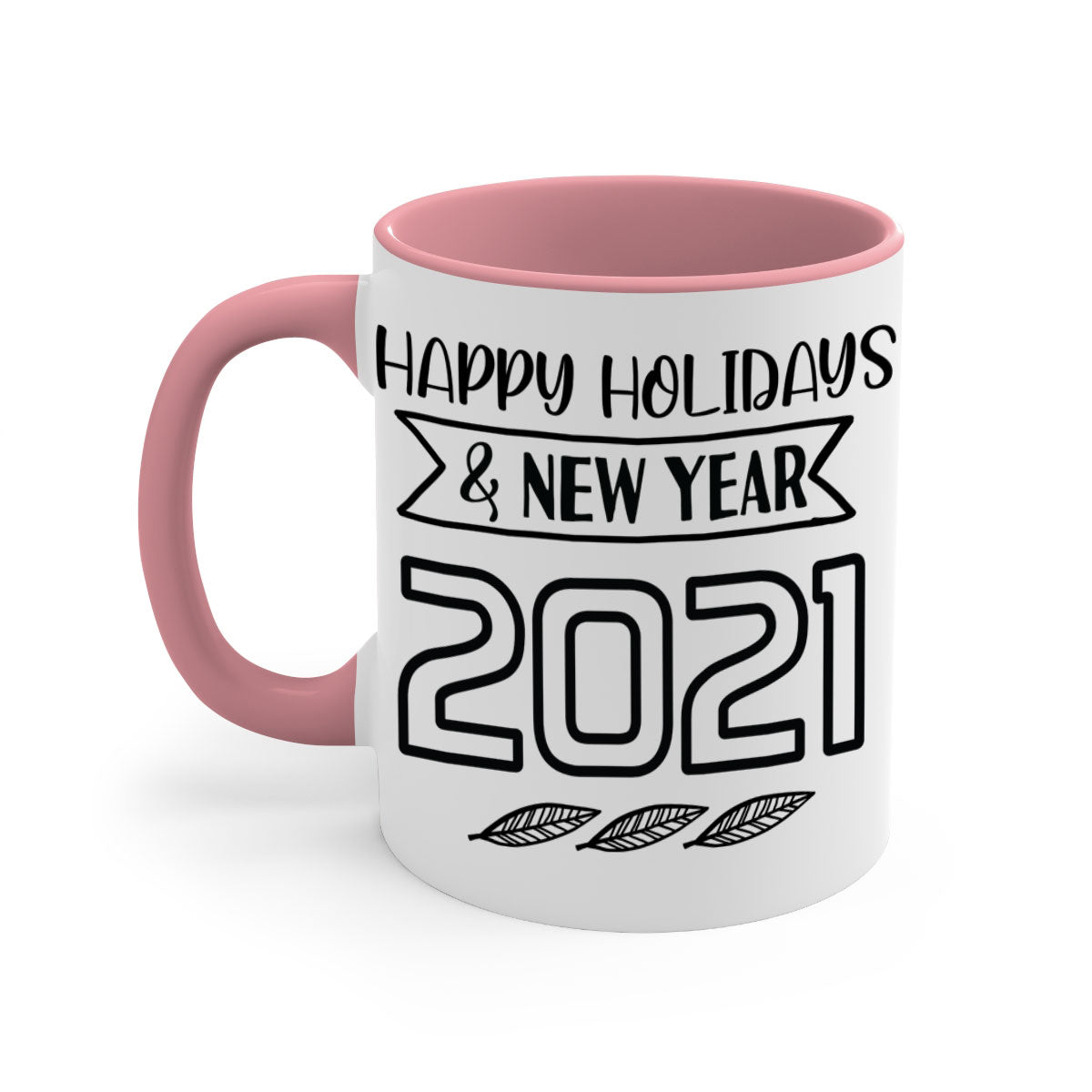 Happy Holidays New Year Mug with colorful handle and glossy finish, perfect for coffee or tea.