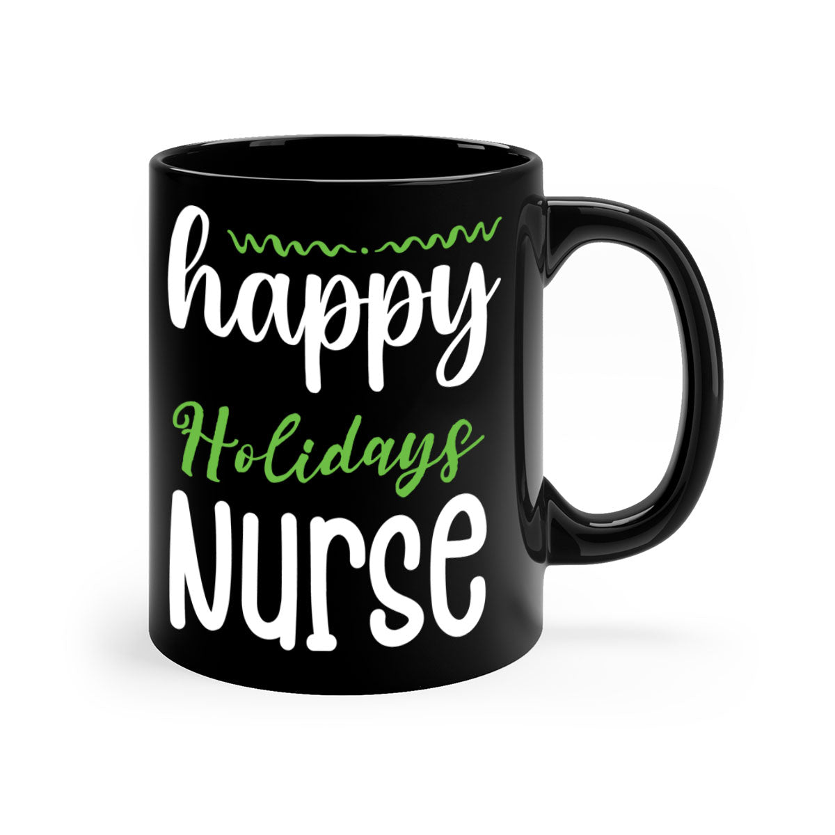 Happy Holidays Nurse Style 261# Christmas Mug with colorful handle and glossy finish, perfect for coffee and tea.