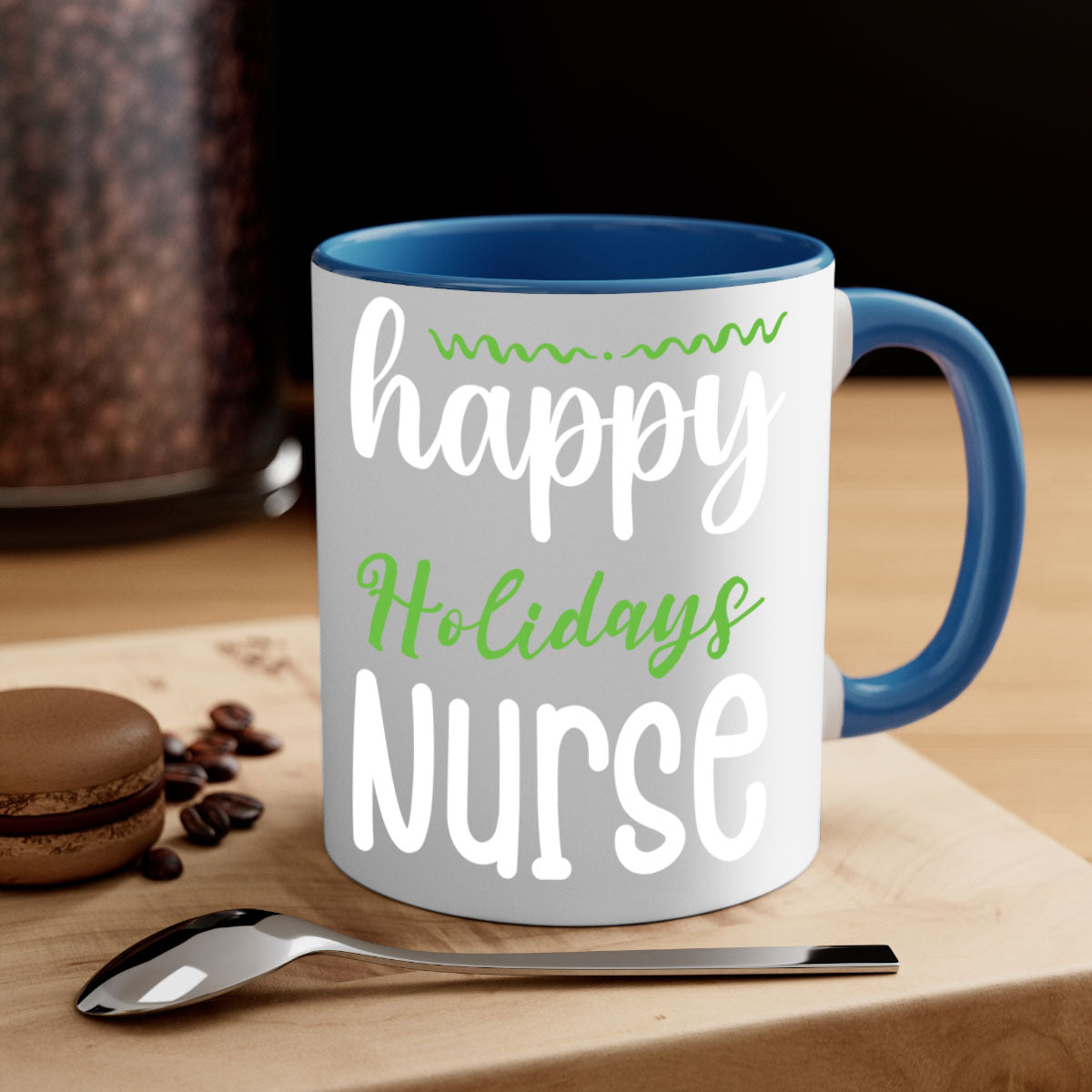 Happy Holidays Nurse Style 261# Christmas Mug with colorful handle and glossy finish, perfect for coffee and tea.