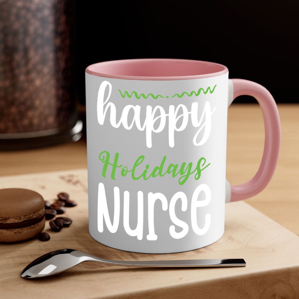 Happy Holidays Nurse Style 261# Christmas Mug with colorful handle and glossy finish, perfect for coffee and tea.