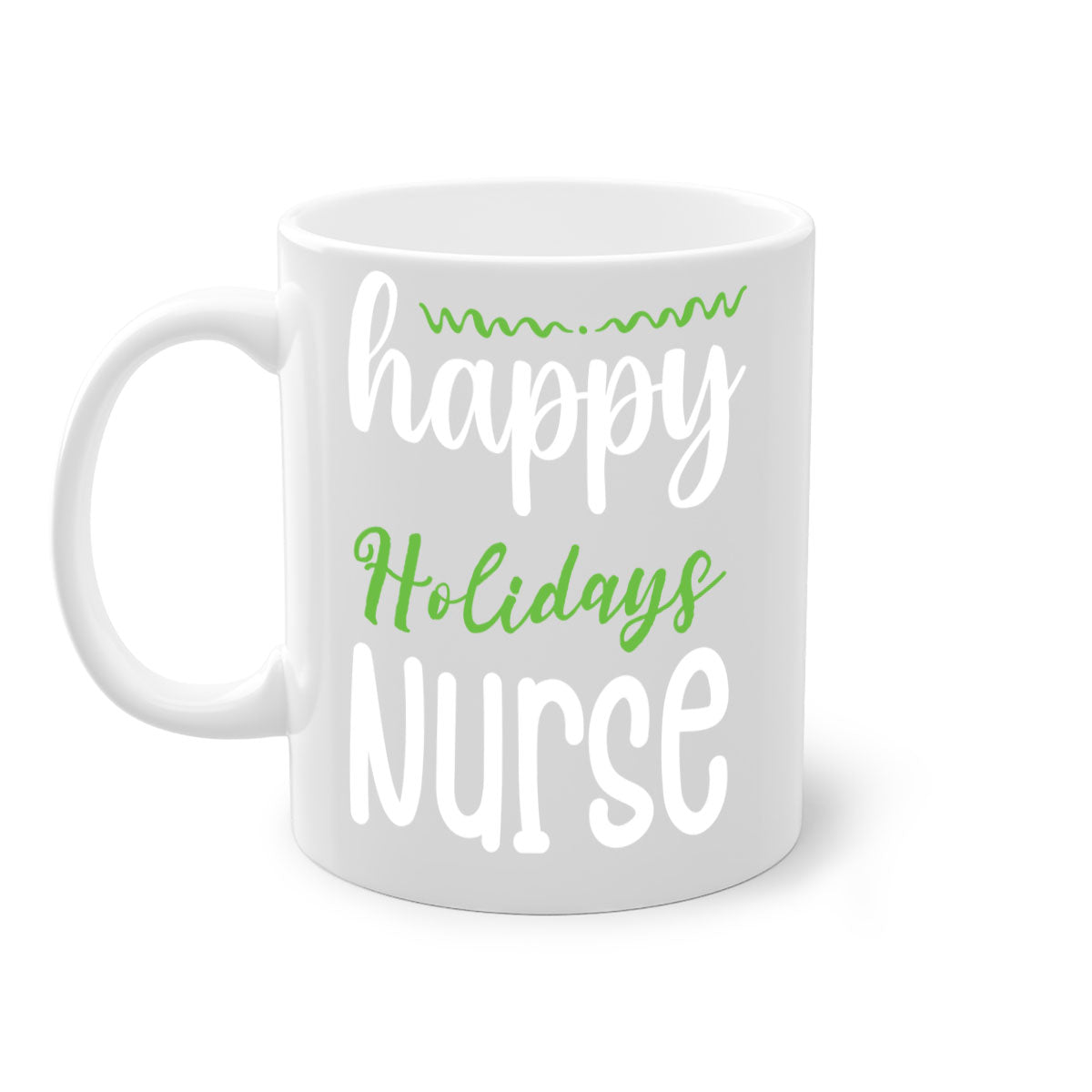 Happy Holidays Nurse Style 261# Christmas Mug with colorful handle and glossy finish, perfect for coffee and tea.