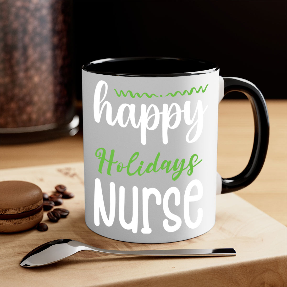 Happy Holidays Nurse Style 261# Christmas Mug with colorful handle and glossy finish, perfect for coffee and tea.