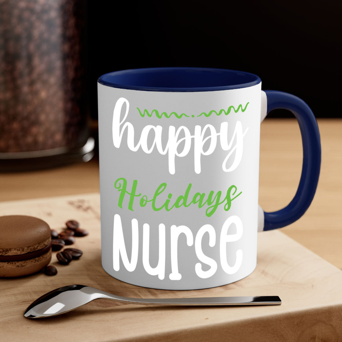 Happy Holidays Nurse Style 261# Christmas Mug with colorful handle and glossy finish, perfect for coffee and tea.