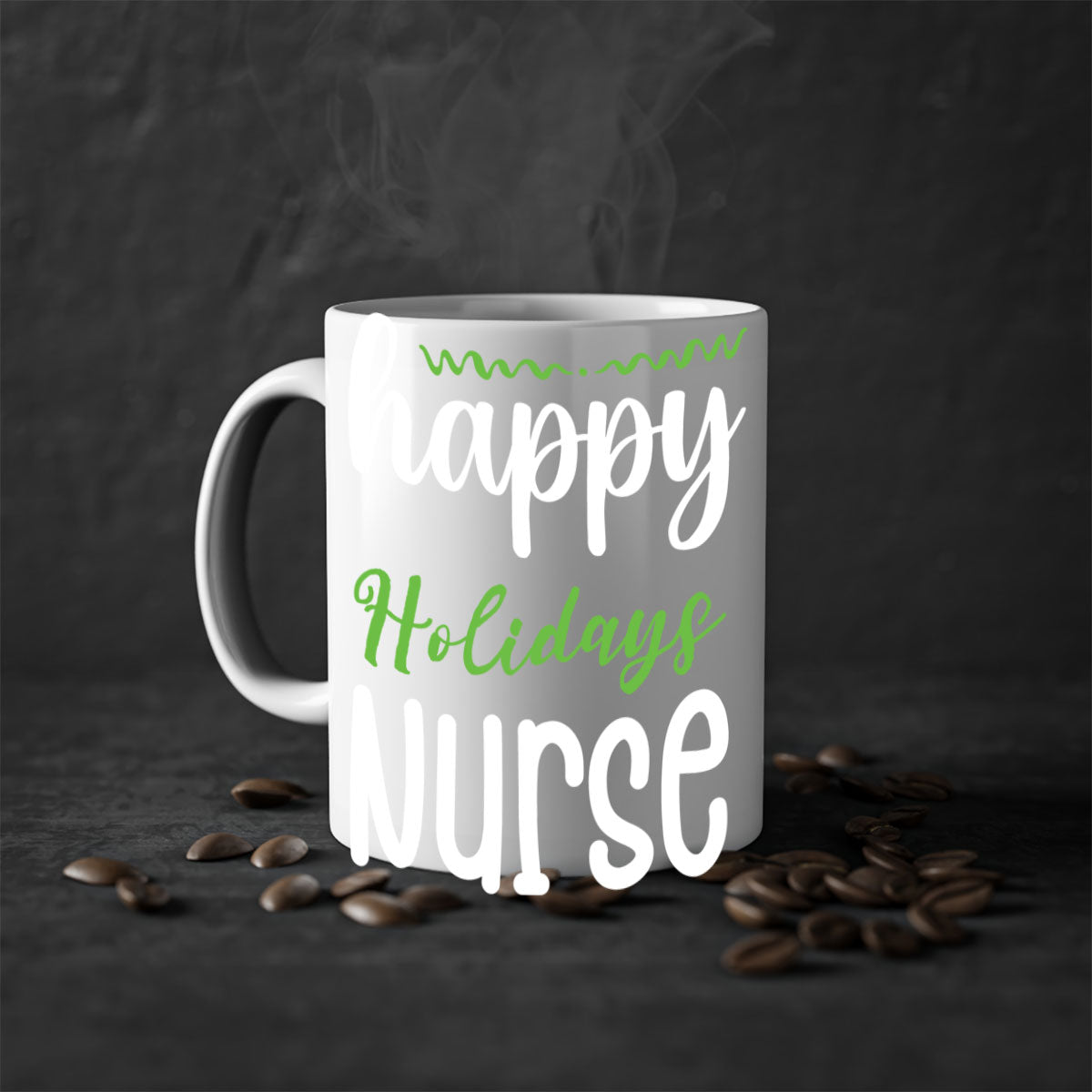 Happy Holidays Nurse Style 261# Christmas Mug with colorful handle and glossy finish, perfect for coffee and tea.