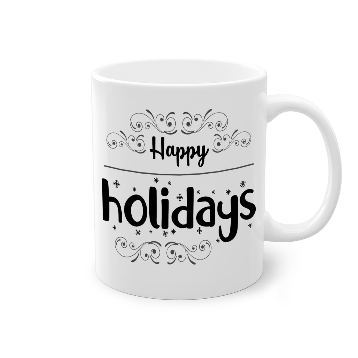 Happy Holidays style 256# Christmas Mug with a glossy finish and colored handle, available in multiple colors.