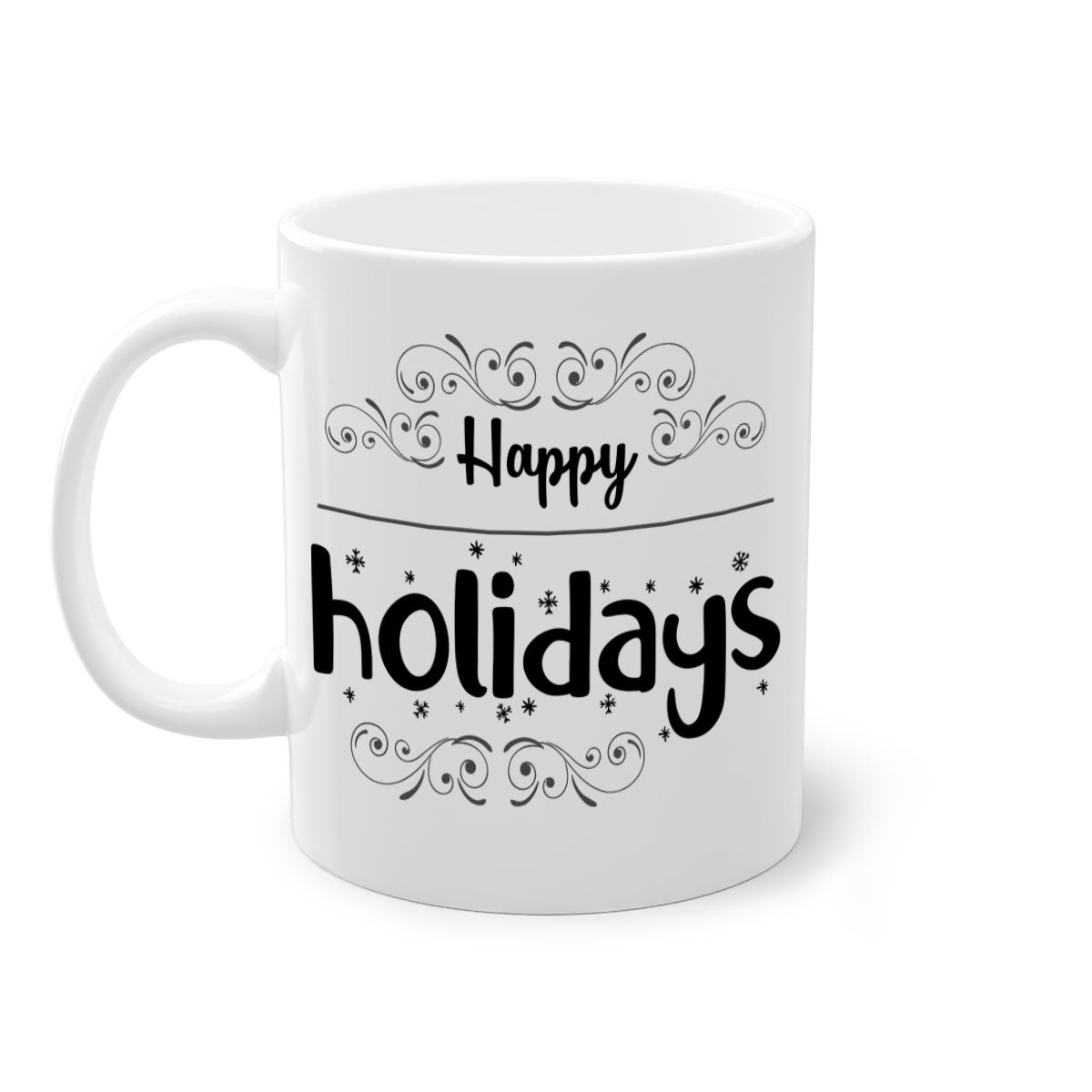Happy Holidays style 256# Christmas Mug with a glossy finish and colored handle, available in multiple colors.