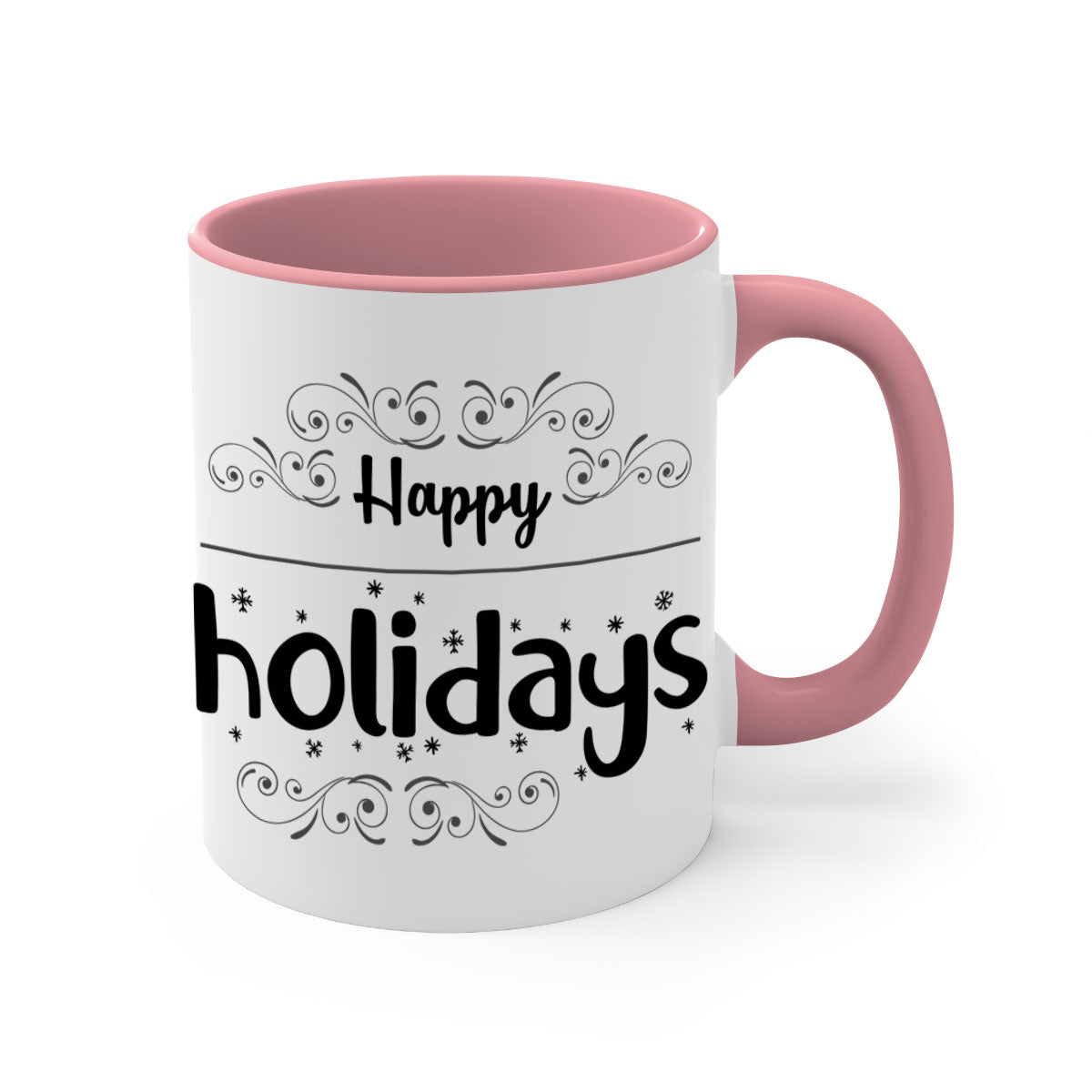 Happy Holidays style 256# Christmas Mug with a glossy finish and colored handle, available in multiple colors.