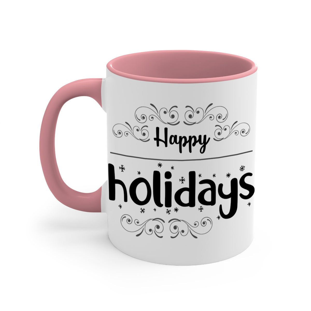 Happy Holidays style 256# Christmas Mug with a glossy finish and colored handle, available in multiple colors.