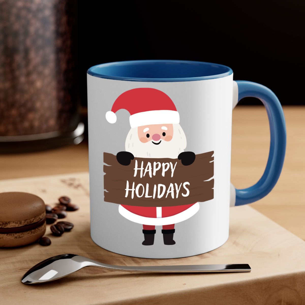 Happy Holidays Style 5# Christmas Mug with colorful handle and glossy finish, perfect for coffee or tea.