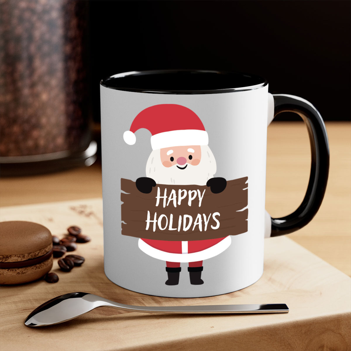 Happy Holidays Style 5# Christmas Mug with colorful handle and glossy finish, perfect for coffee or tea.
