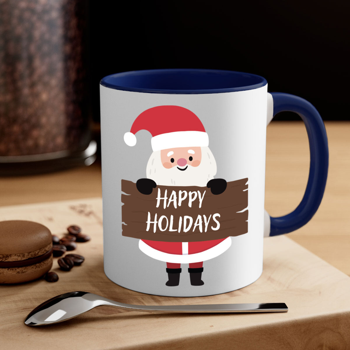 Happy Holidays Style 5# Christmas Mug with colorful handle and glossy finish, perfect for coffee or tea.