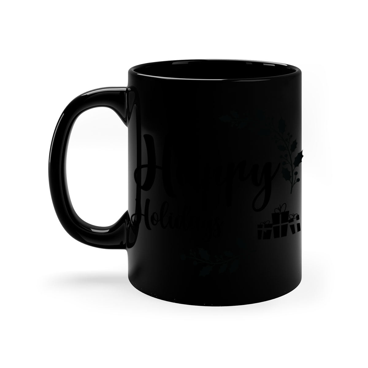 Happy Holidays Style 7# Christmas Mug with colored handle and glossy finish, available in multiple colors.