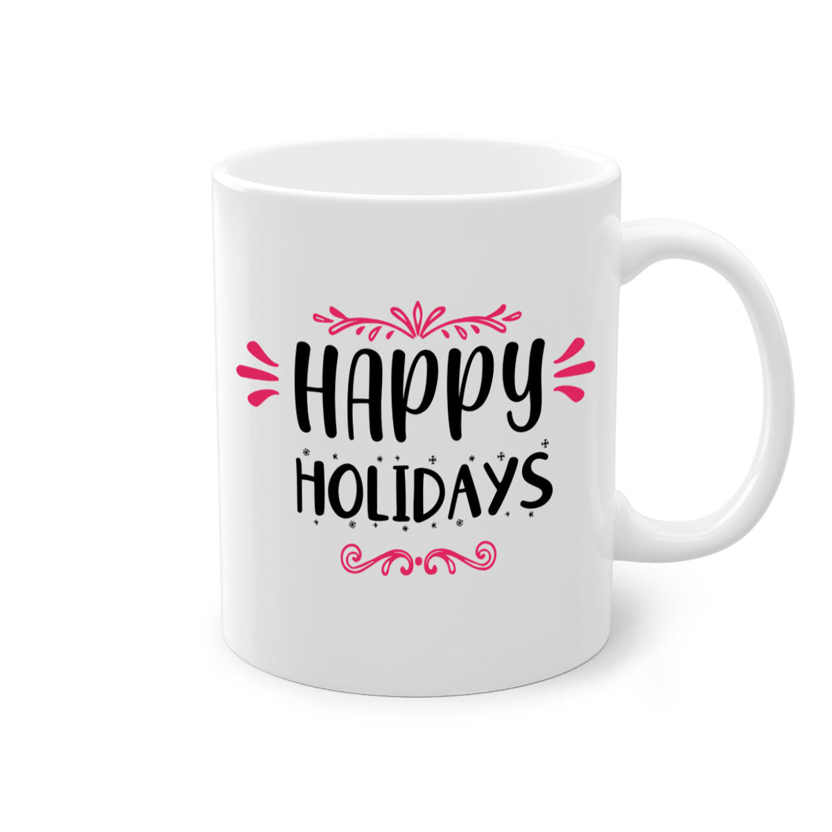 Happy Holidays Style 8# Christmas Mug with colorful handle and glossy finish, available in multiple colors and sizes.
