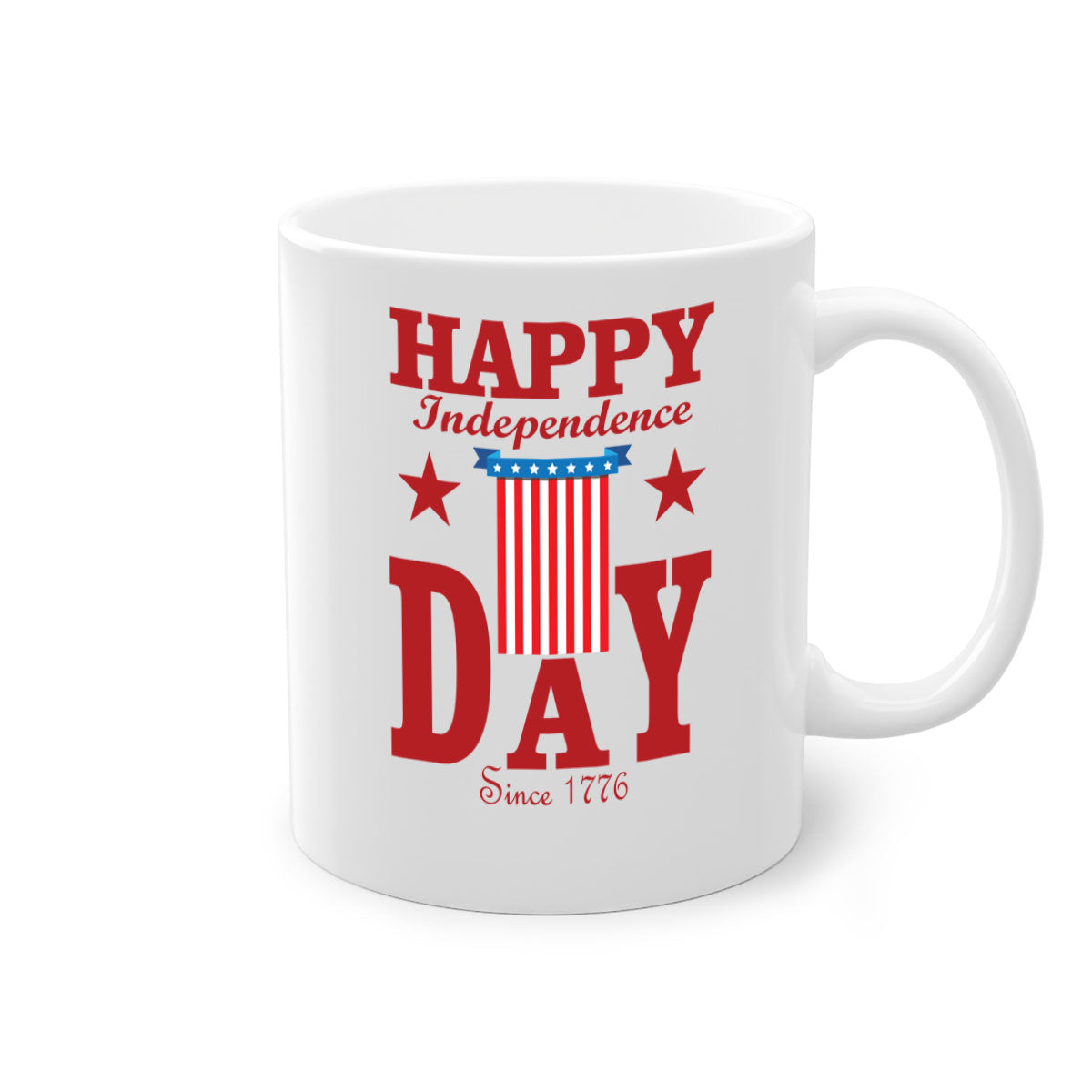 Happy Independence Day Mug with a glossy finish, featuring a colored handle and interior, available in multiple colors.