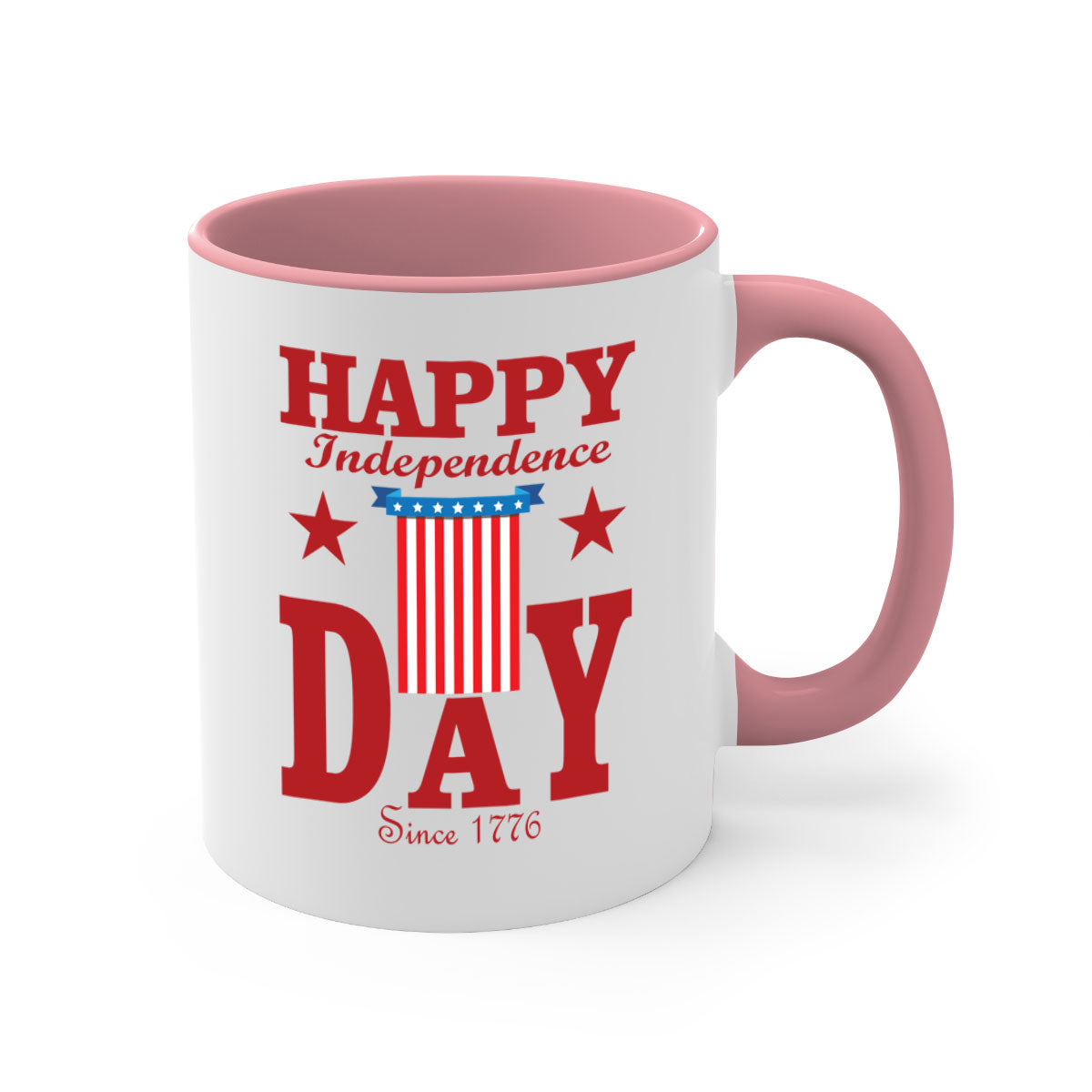 Happy Independence Day Mug with a glossy finish, featuring a colored handle and interior, available in multiple colors.