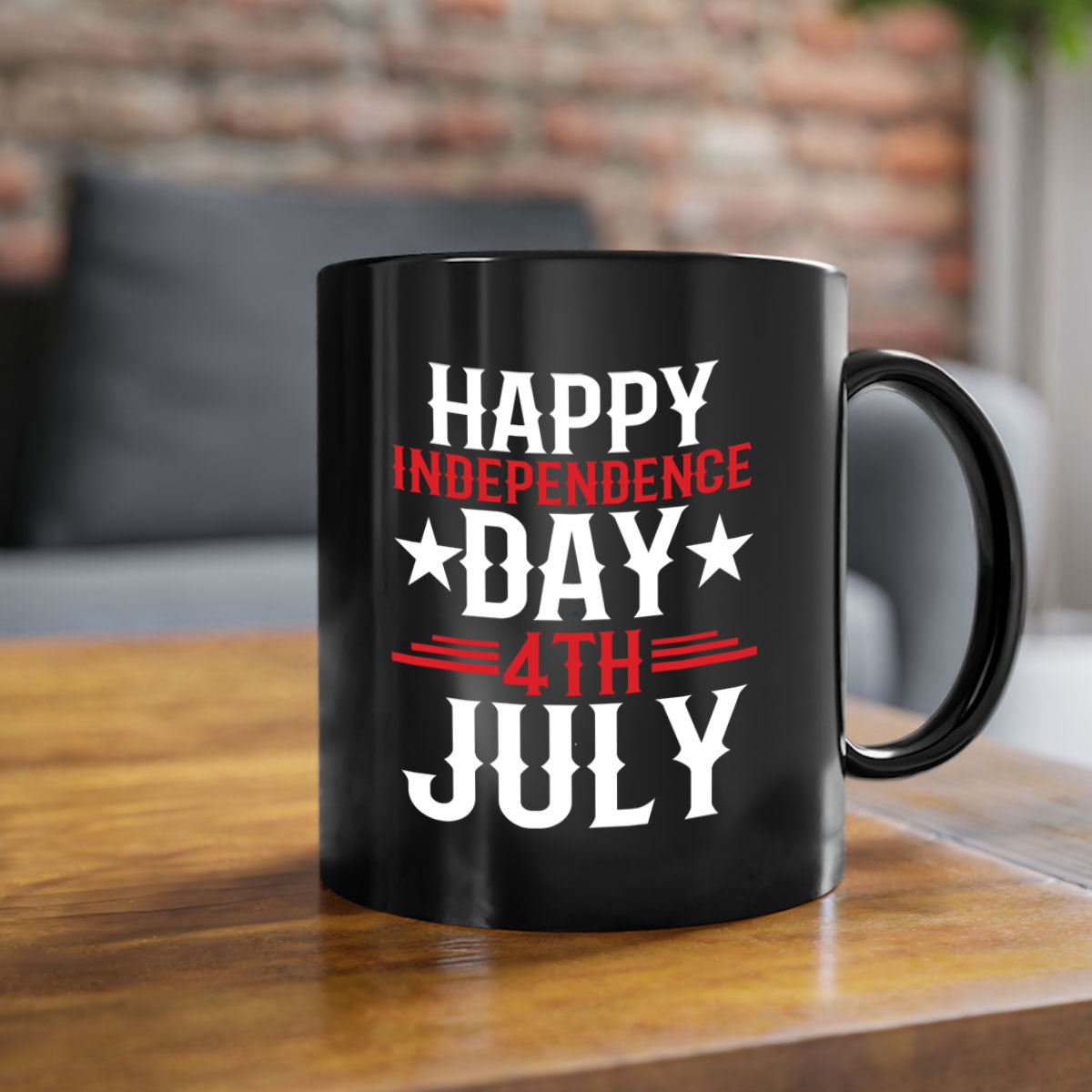 Happy Independence Day Style 104# Mug featuring a two-tone design with a colored handle and glossy finish, perfect for coffee or tea.
