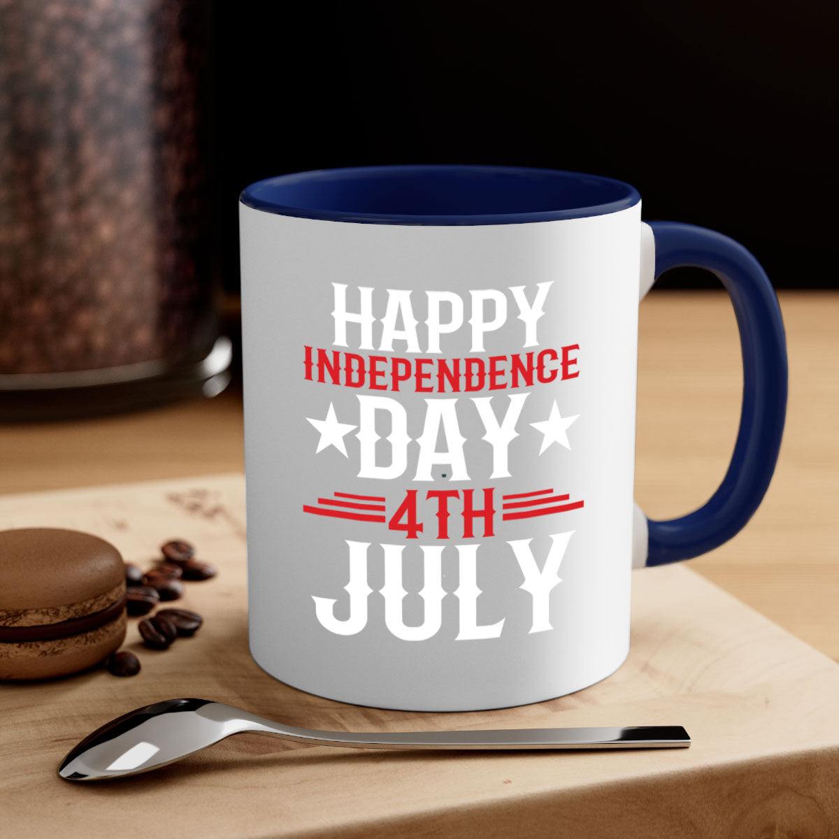 Happy Independence Day Style 104# Mug featuring a two-tone design with a colored handle and glossy finish, perfect for coffee or tea.