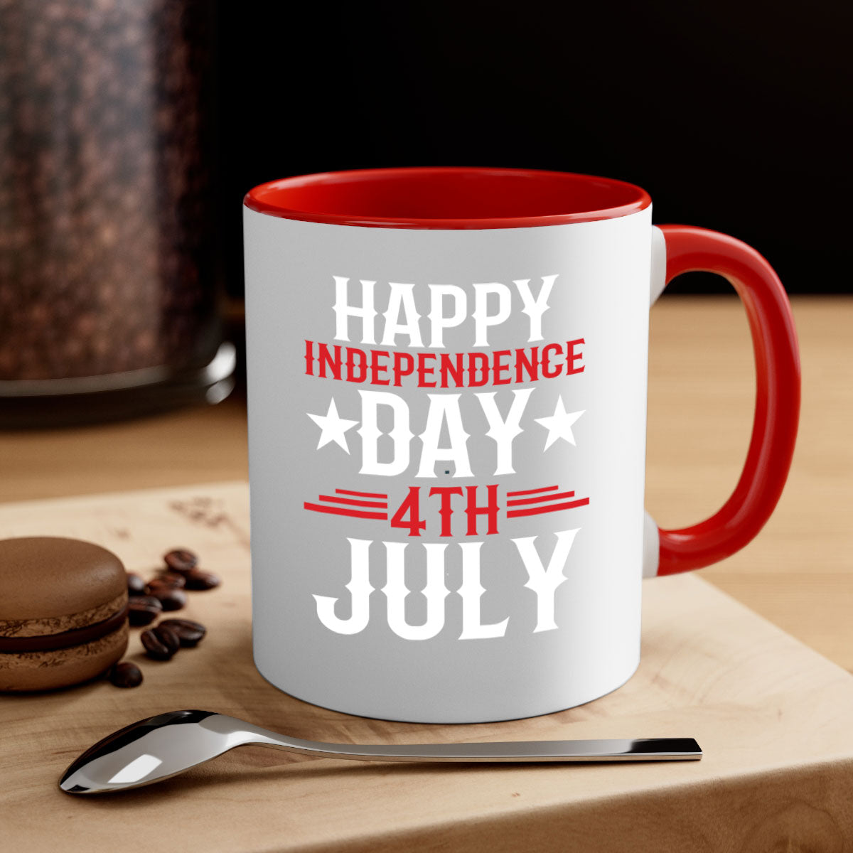 Happy Independence Day Style 104# Mug featuring a two-tone design with a colored handle and glossy finish, perfect for coffee or tea.