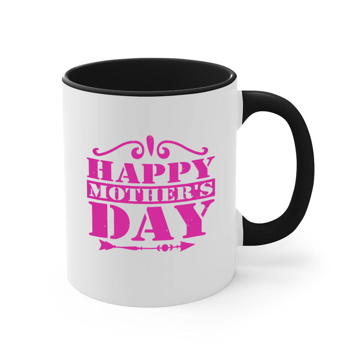 Happy Mother's Day Mug with colorful handle and glossy finish, available in multiple colors and sizes.