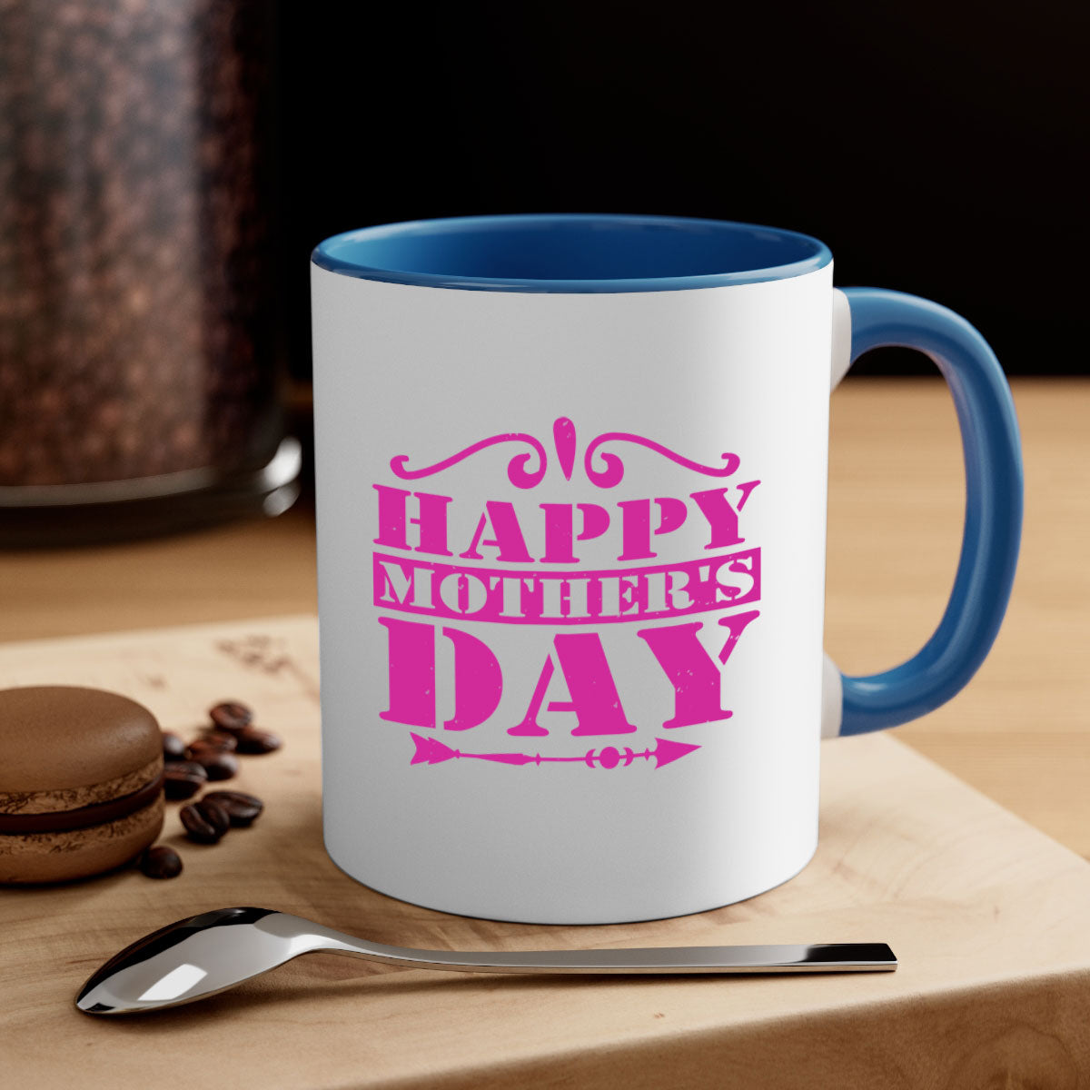 Happy Mother's Day Mug with colorful handle and glossy finish, available in multiple colors and sizes.