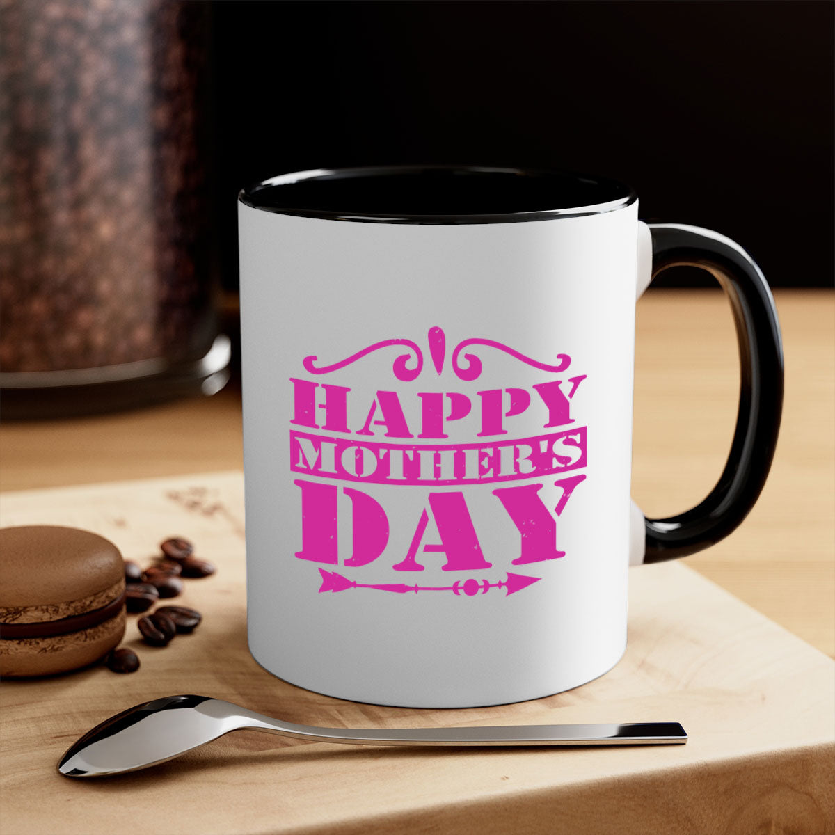 Happy Mother's Day Mug with colorful handle and glossy finish, available in multiple colors and sizes.