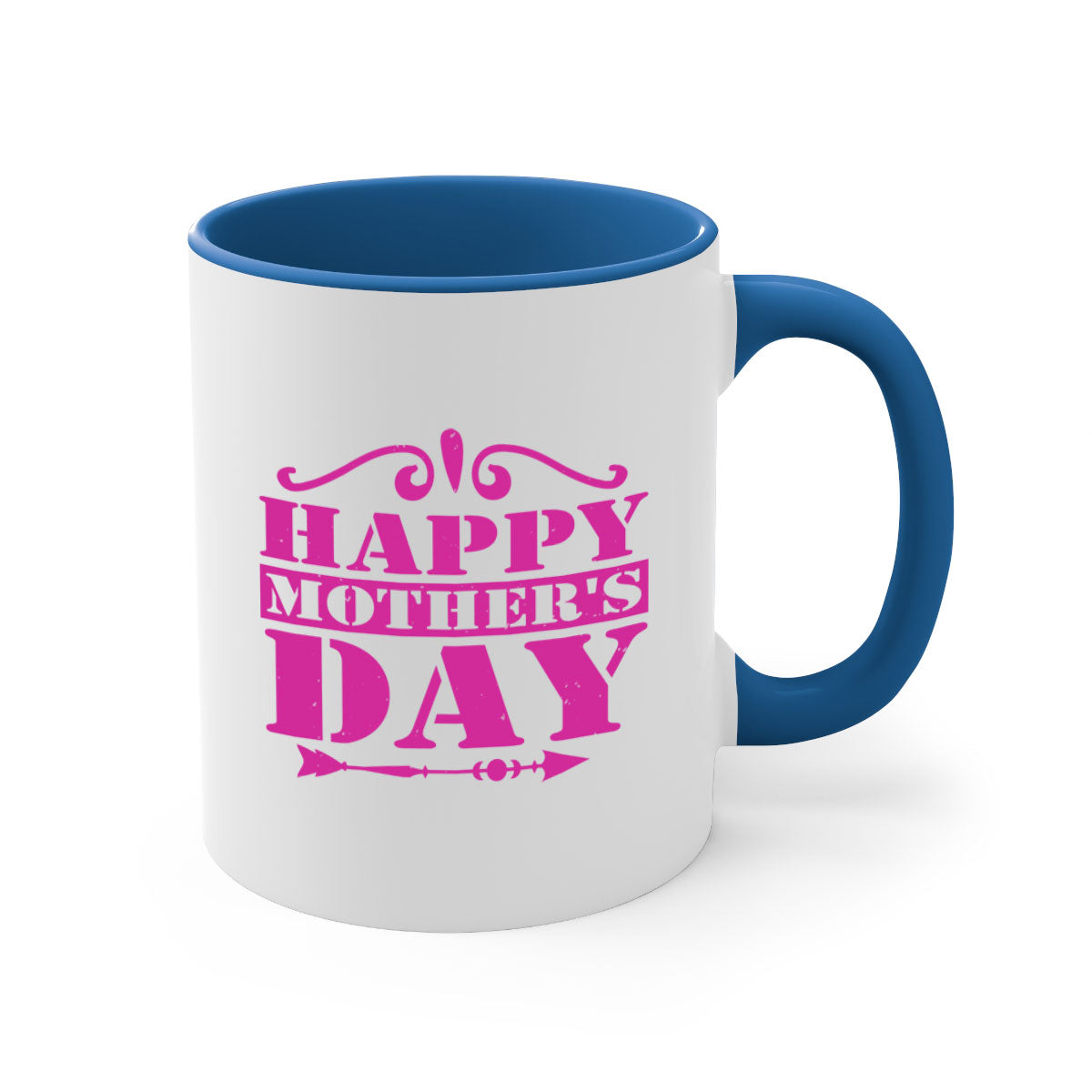 Happy Mother's Day Mug with colorful handle and glossy finish, available in multiple colors and sizes.
