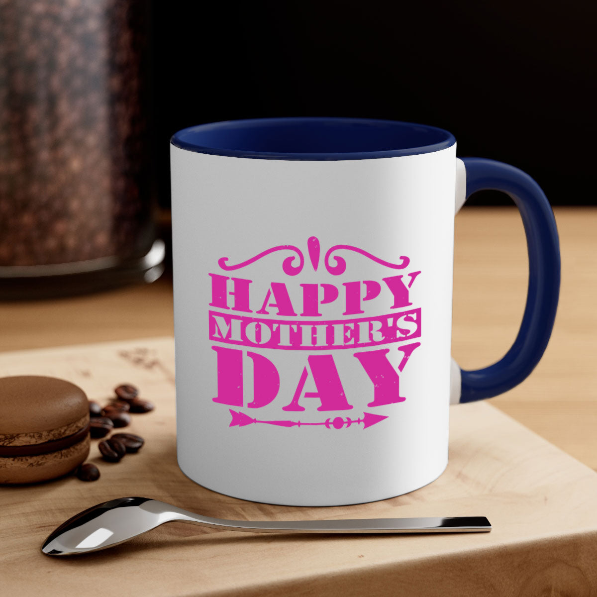 Happy Mother's Day Mug with colorful handle and glossy finish, available in multiple colors and sizes.
