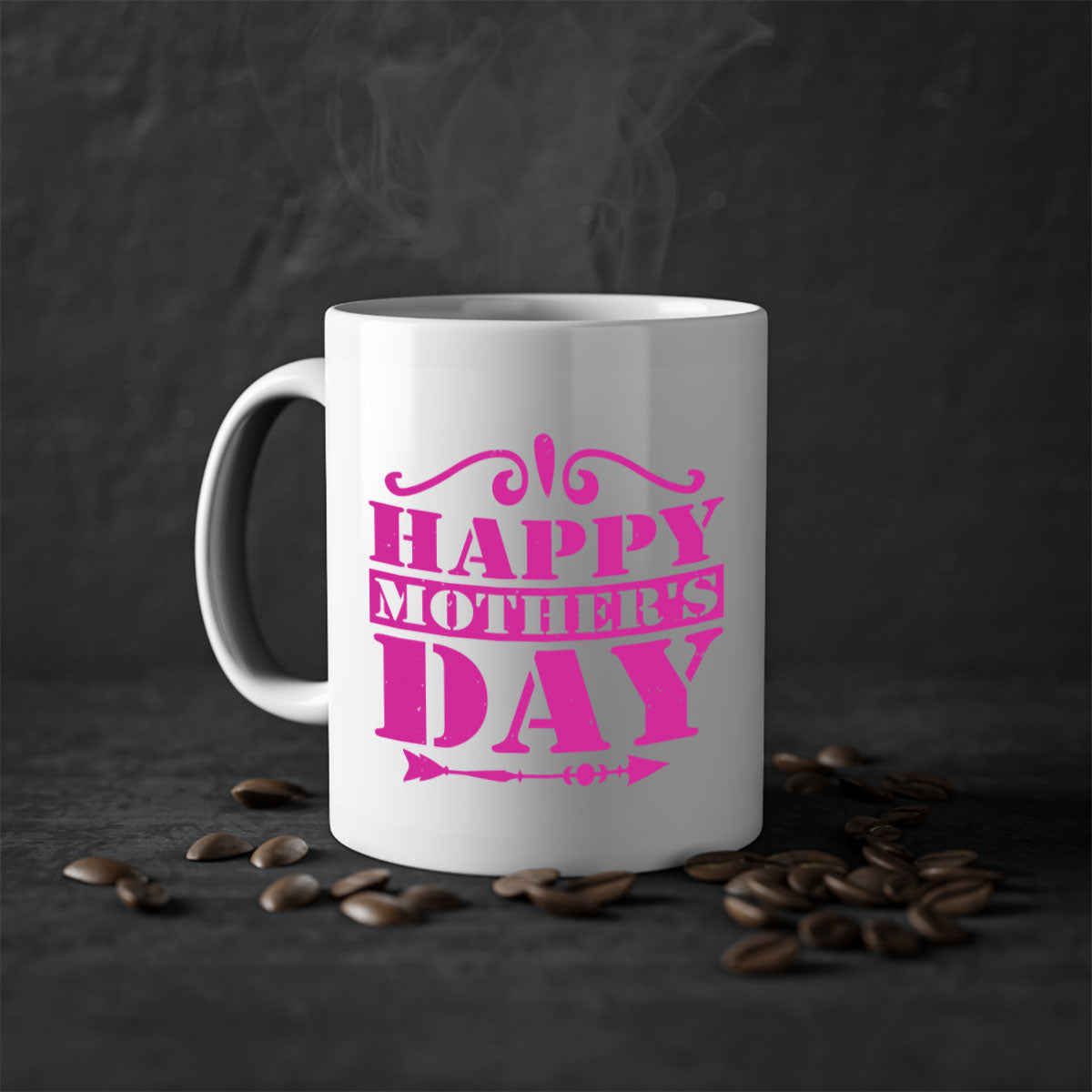 Happy Mother's Day Mug with colorful handle and glossy finish, available in multiple colors and sizes.