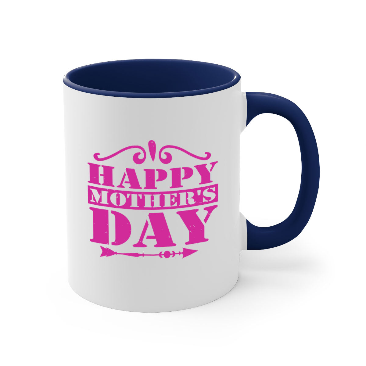 Happy Mother's Day Mug with colorful handle and glossy finish, available in multiple colors and sizes.