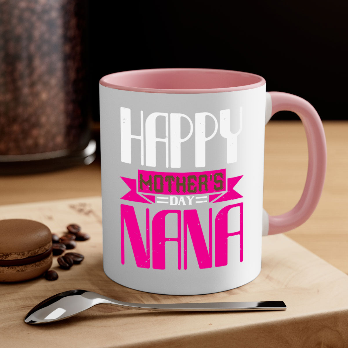 HAPPY mothers day nana mug with colorful handle and glossy finish, perfect for coffee or tea.