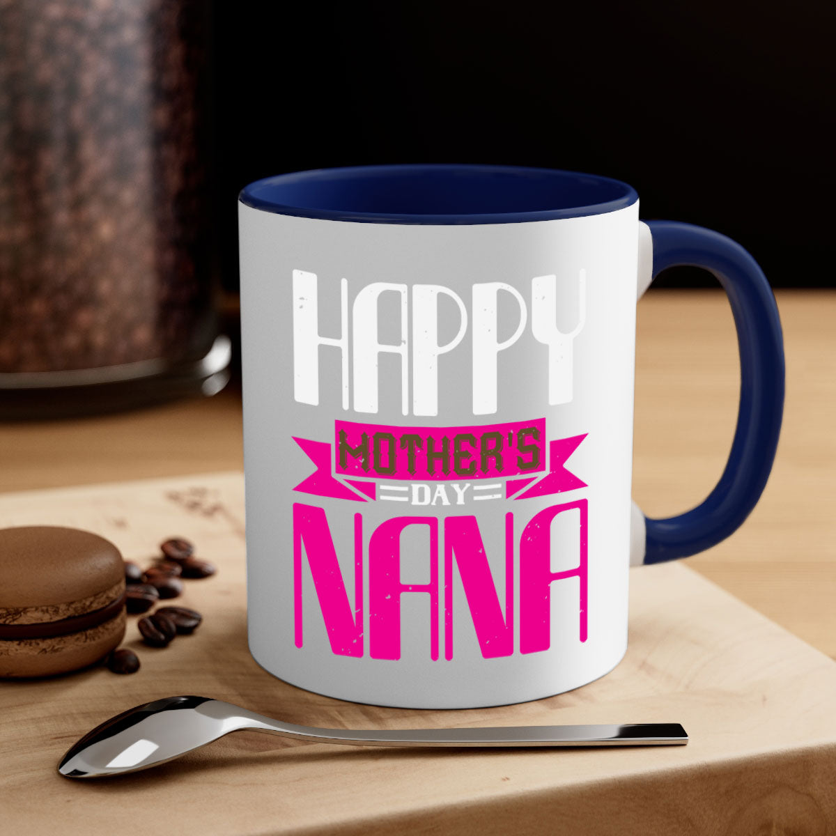 HAPPY mothers day nana mug with colorful handle and glossy finish, perfect for coffee or tea.