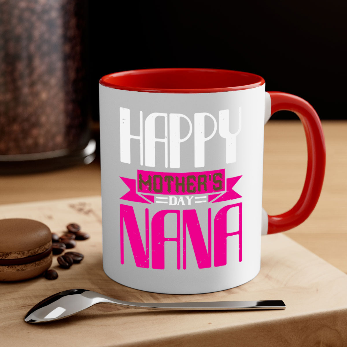 HAPPY mothers day nana mug with colorful handle and glossy finish, perfect for coffee or tea.