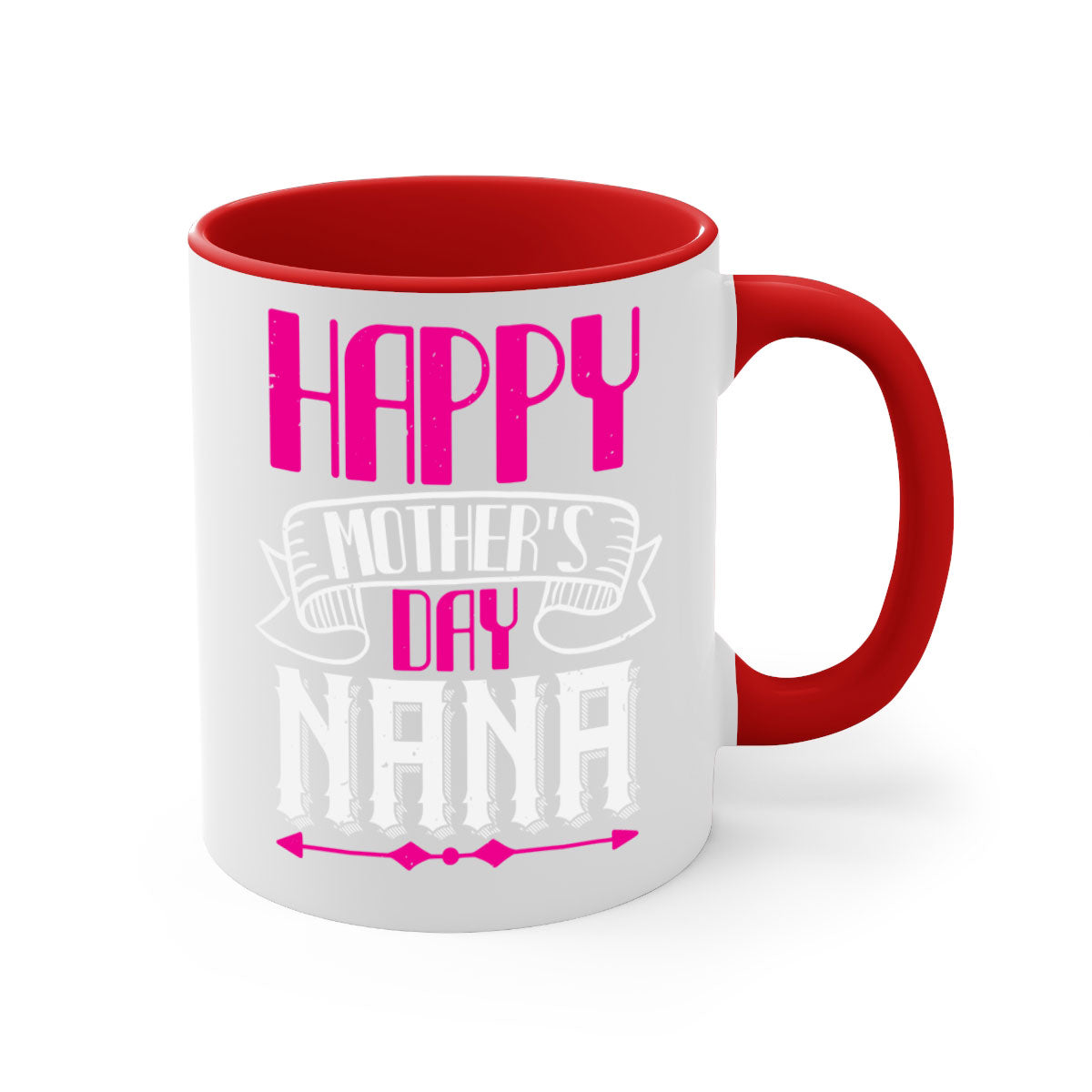 Ceramic coffee mug with colorful handle and interior, featuring 'HAPPY mothers day nana' design, available in multiple colors.