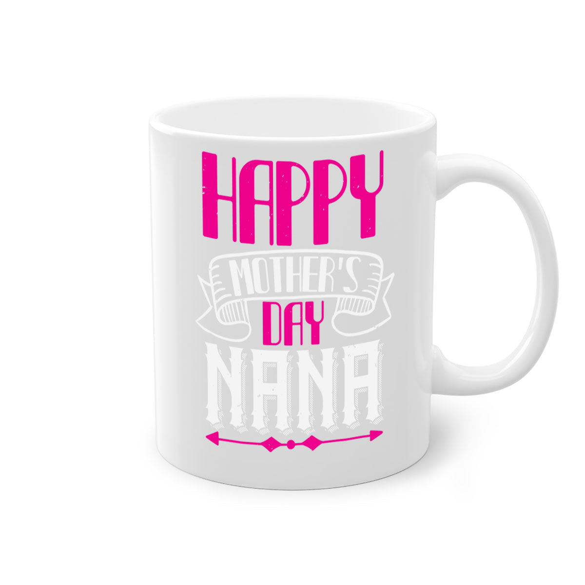Ceramic coffee mug with colorful handle and interior, featuring 'HAPPY mothers day nana' design, available in multiple colors.