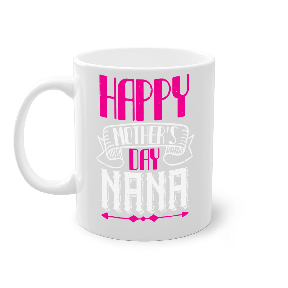 Ceramic coffee mug with colorful handle and interior, featuring 'HAPPY mothers day nana' design, available in multiple colors.