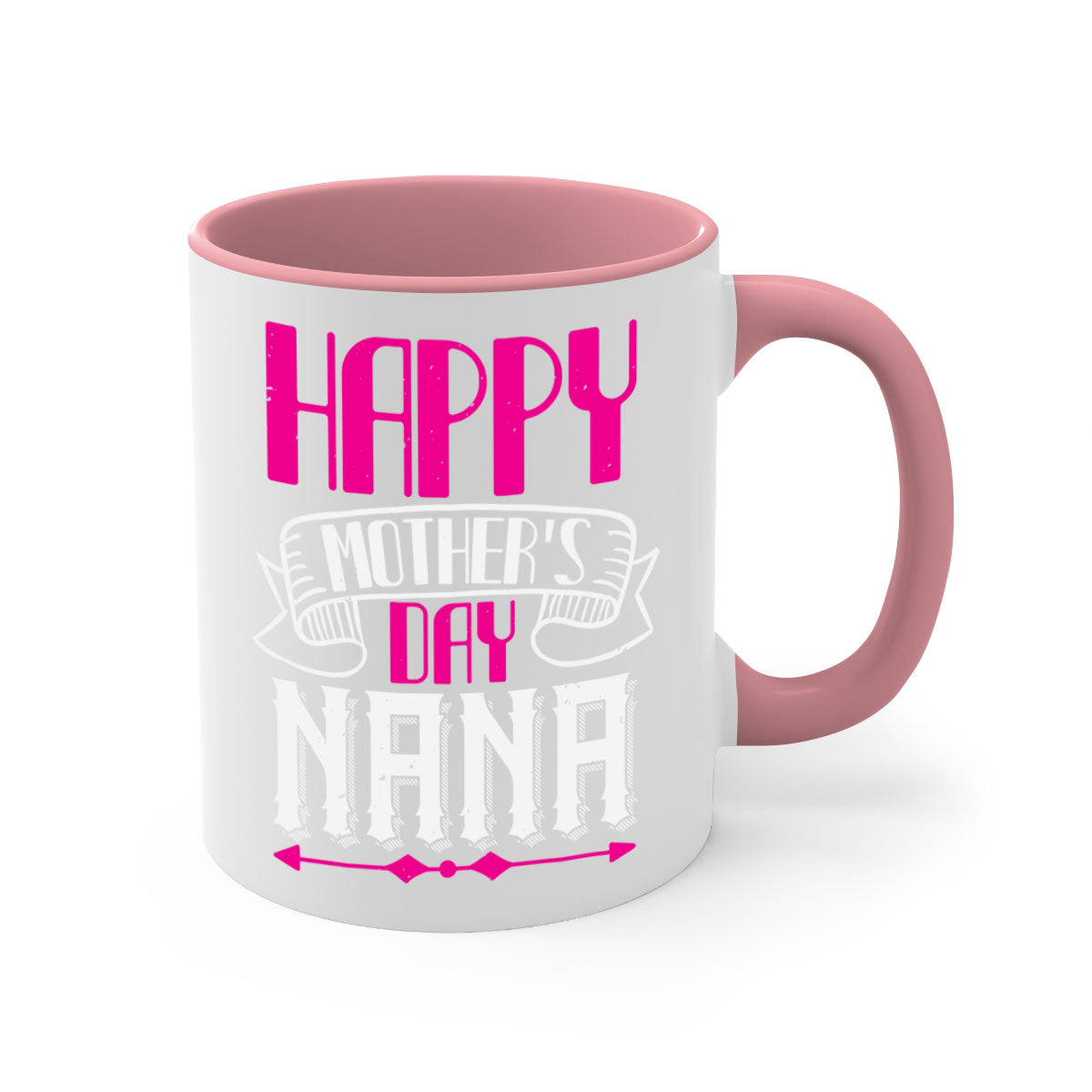 Ceramic coffee mug with colorful handle and interior, featuring 'HAPPY mothers day nana' design, available in multiple colors.