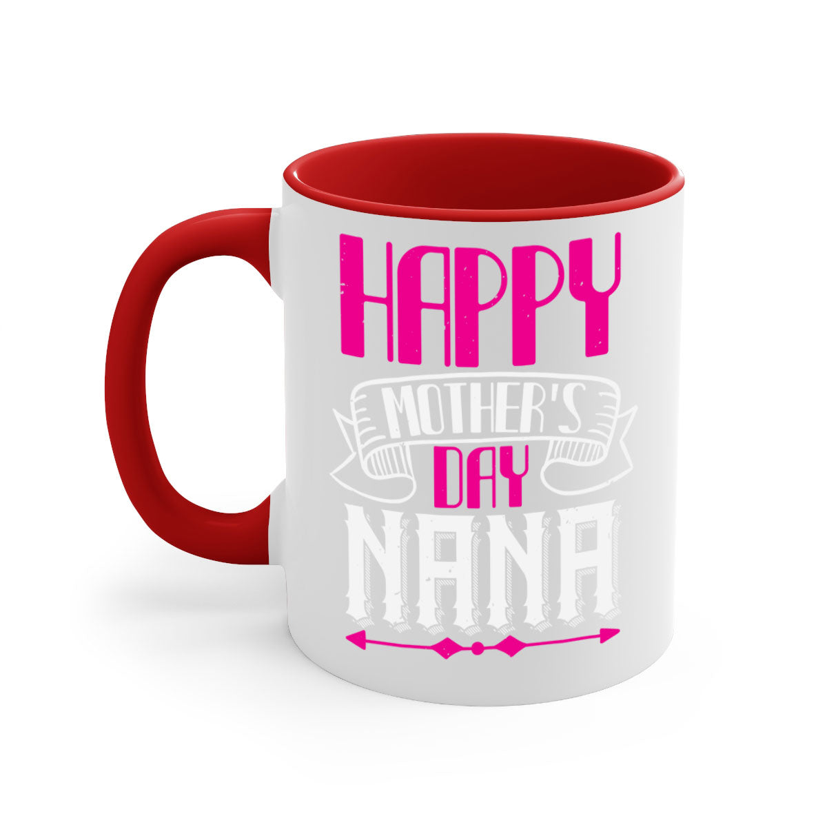 Ceramic coffee mug with colorful handle and interior, featuring 'HAPPY mothers day nana' design, available in multiple colors.