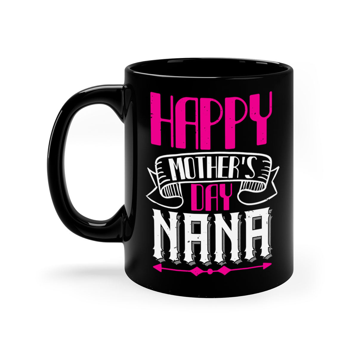 Ceramic coffee mug with colorful handle and interior, featuring 'HAPPY mothers day nana' design, available in multiple colors.