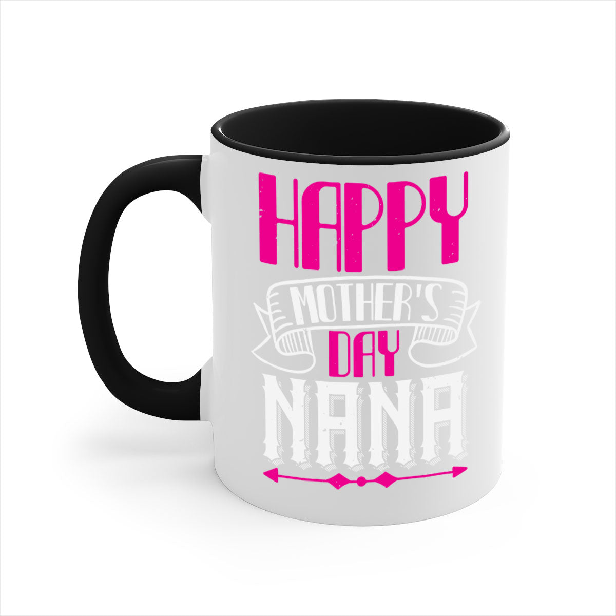 Ceramic coffee mug with colorful handle and interior, featuring 'HAPPY mothers day nana' design, available in multiple colors.