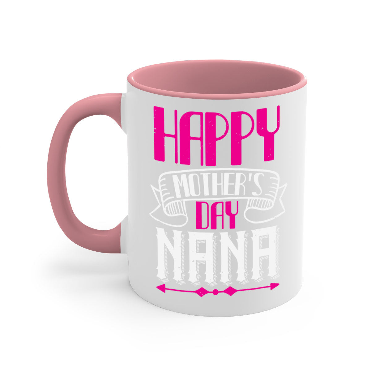 Ceramic coffee mug with colorful handle and interior, featuring 'HAPPY mothers day nana' design, available in multiple colors.