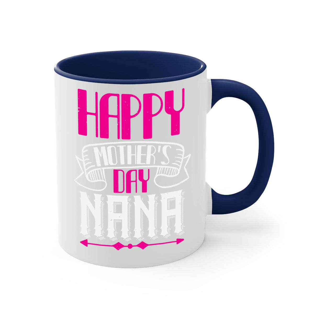 Ceramic coffee mug with colorful handle and interior, featuring 'HAPPY mothers day nana' design, available in multiple colors.